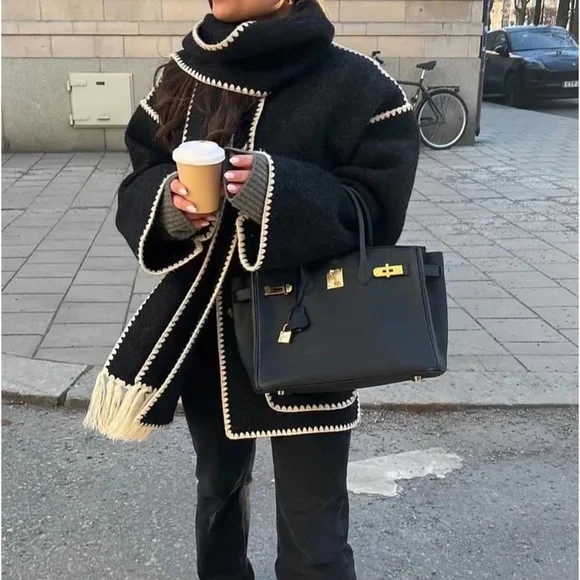 Coat trim Wool-blend With Tassel Scarf coat - Picture 6 of 6